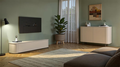 Palermo 180cm Curved Wall Mounted TV Unit with Flap Door - Cashmere - FurniComp