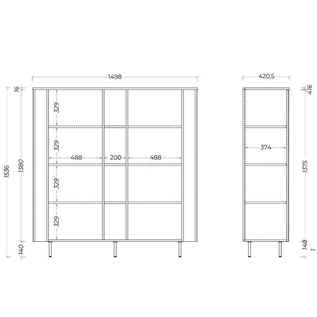 Palermo 150cm 2 Door Curved Tall Sideboard with Bookshelf - Cashmere - FurniComp
