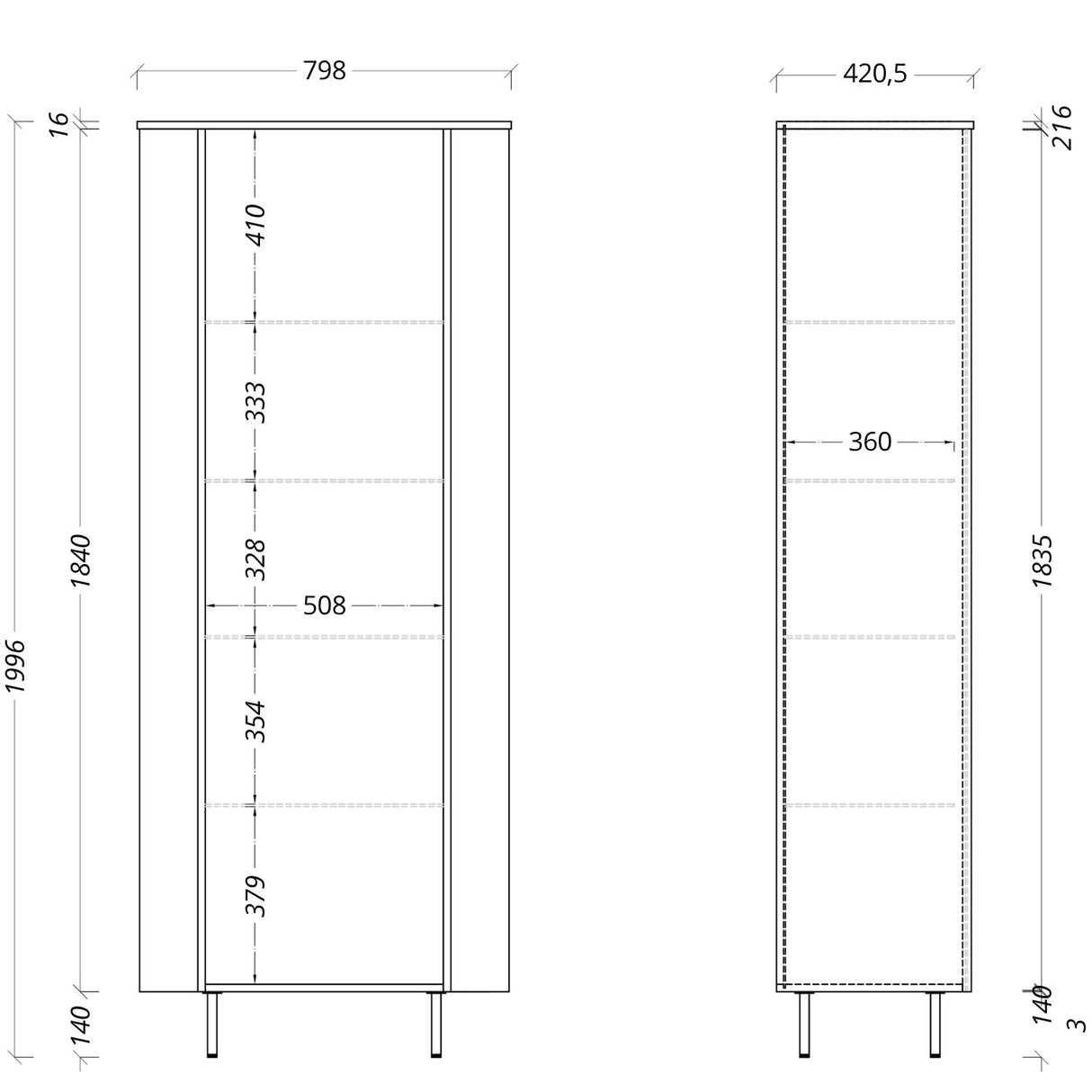 Palermo 80cm 1 Door Curved Tall Glass Display Cabinet - Cashmere - FurniComp