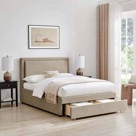 Parker Taupe Fabric Storage Bed Frame - FurniComp