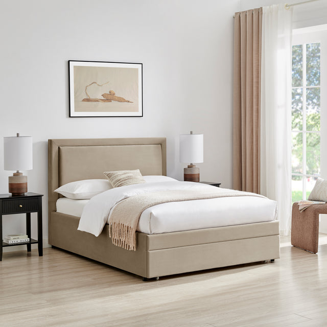 Parker Taupe Fabric Storage Bed Frame - FurniComp