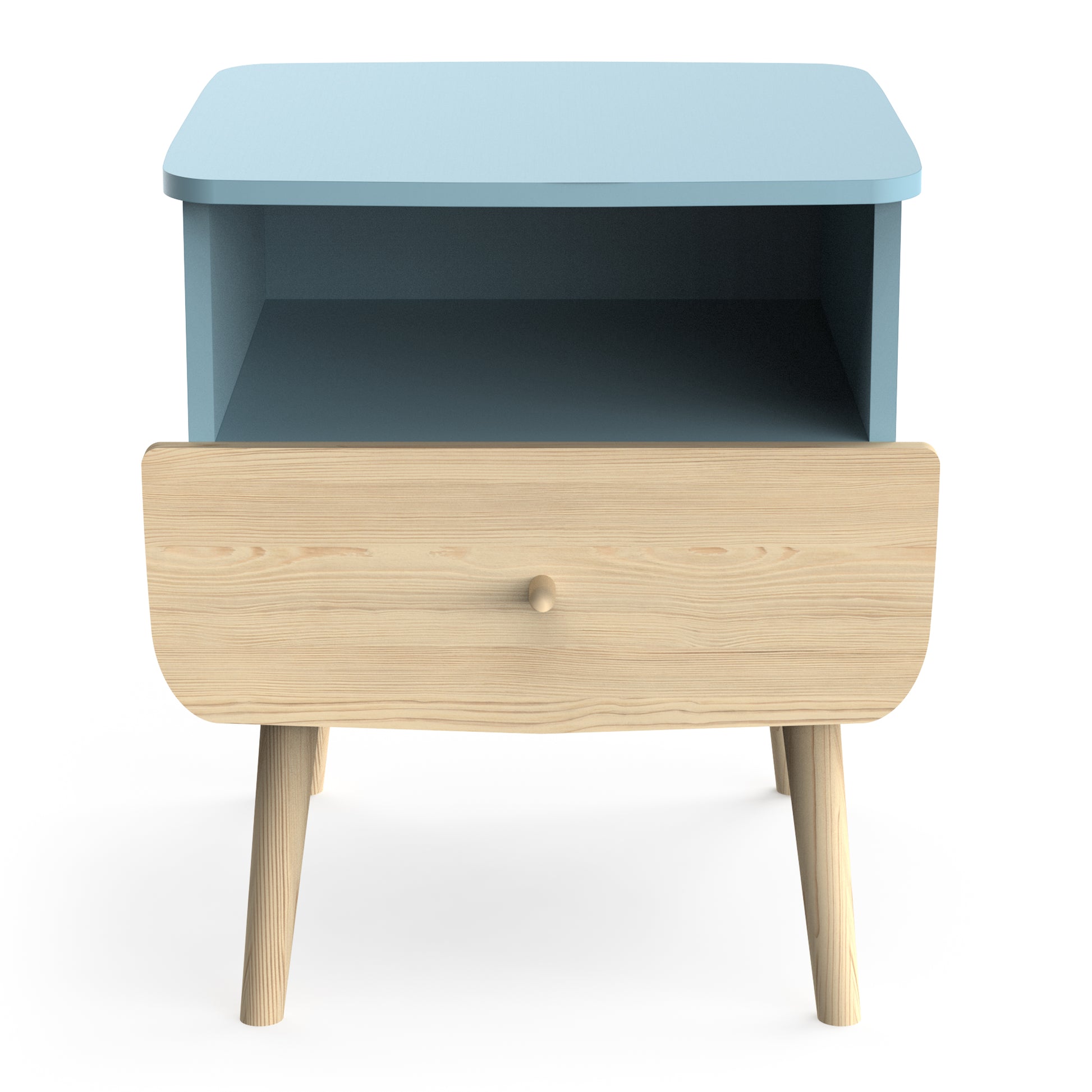 Poppy 1 Drawer Bedside Table- Blue & Oak - FurniComp