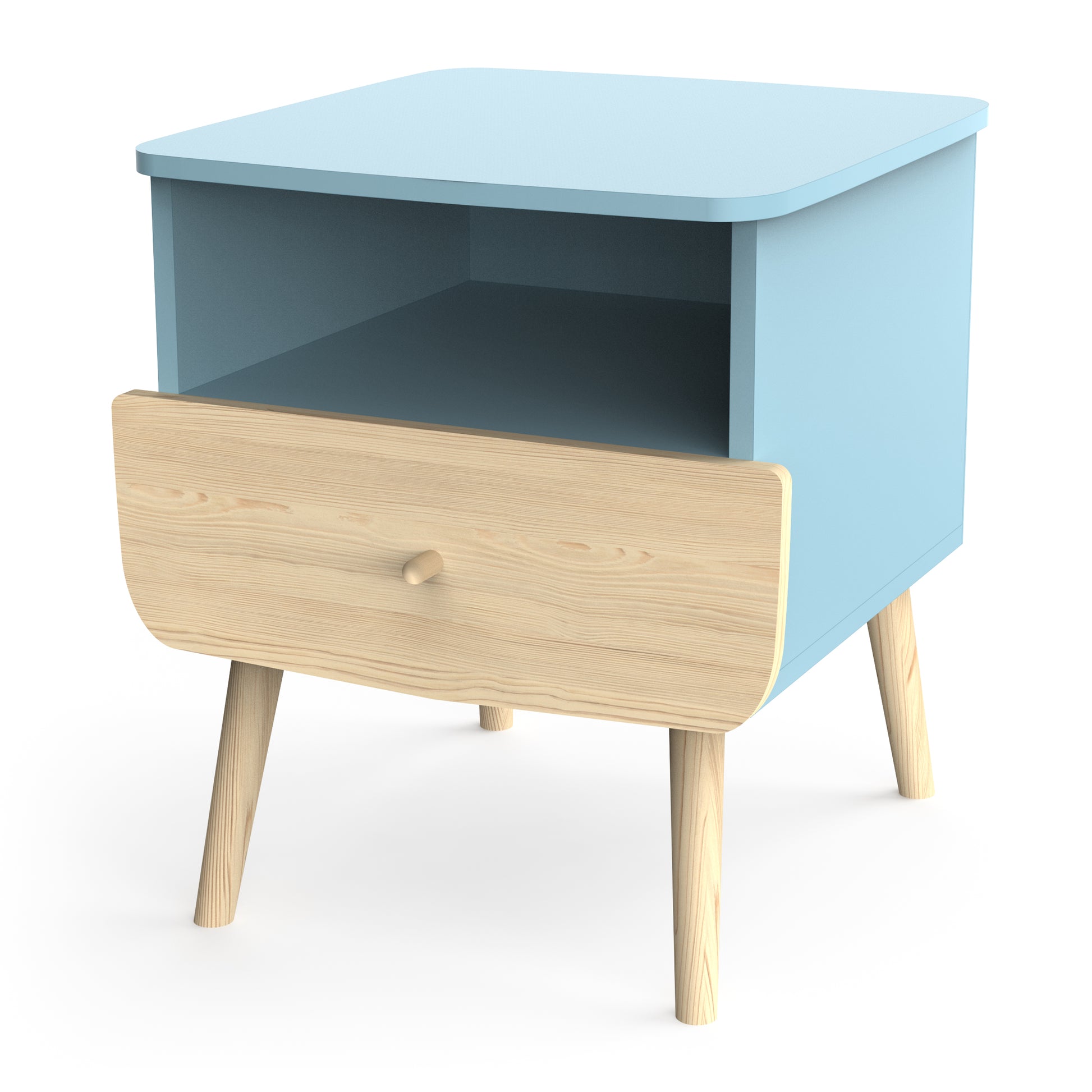 Poppy 1 Drawer Bedside Table- Blue & Oak - FurniComp