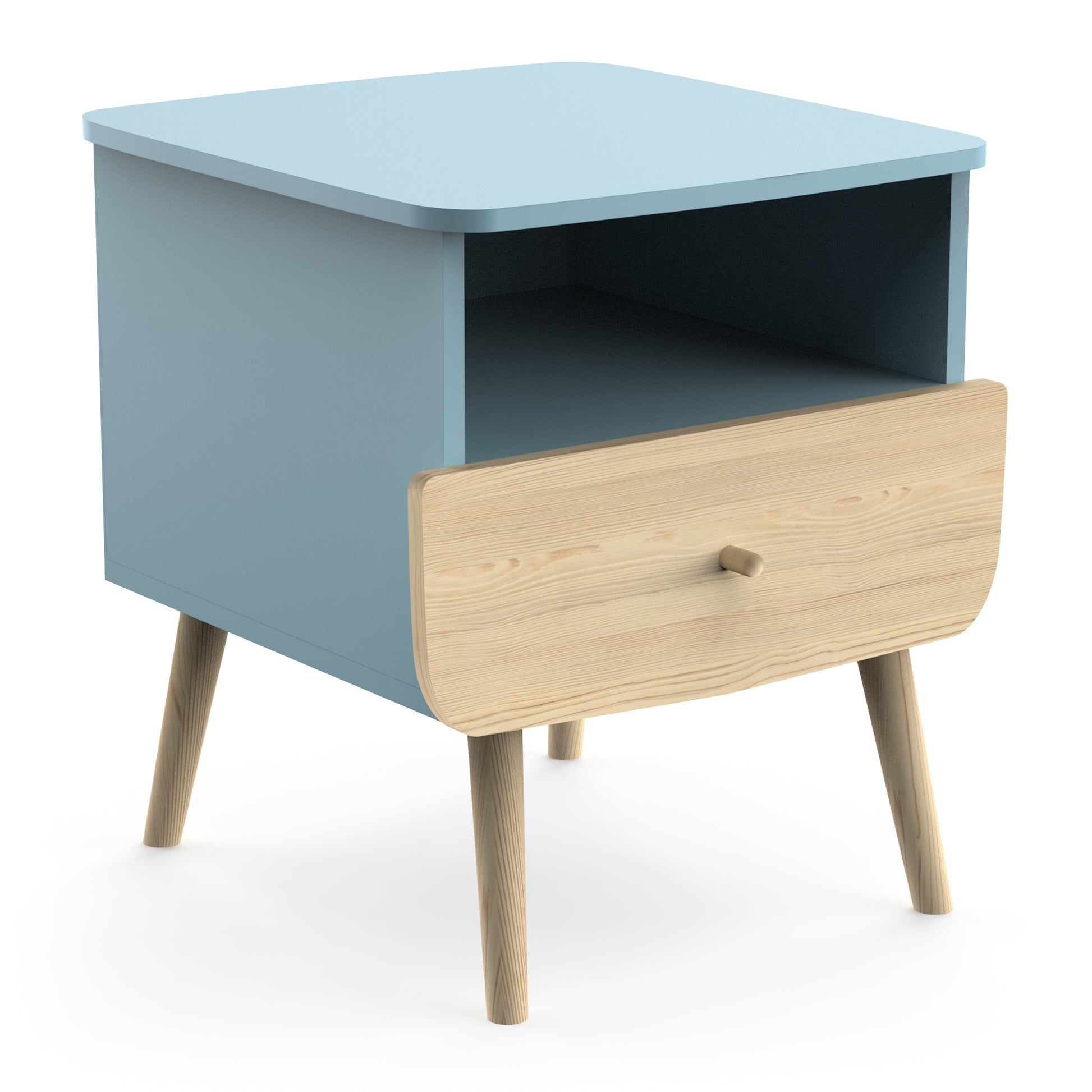 Poppy 1 Drawer Bedside Table- Blue & Oak - FurniComp