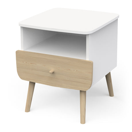 Poppy 1 Drawer Bedside Table- Matt White & Oak - FurniComp