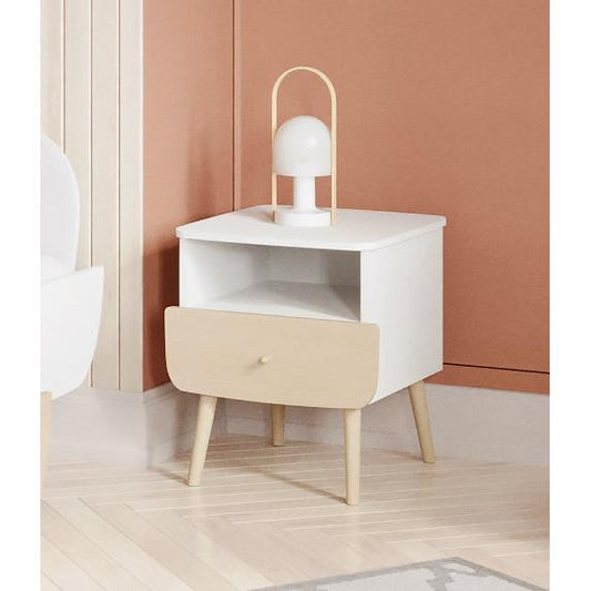 Poppy 1 Drawer Bedside Table- Matt White & Oak - FurniComp