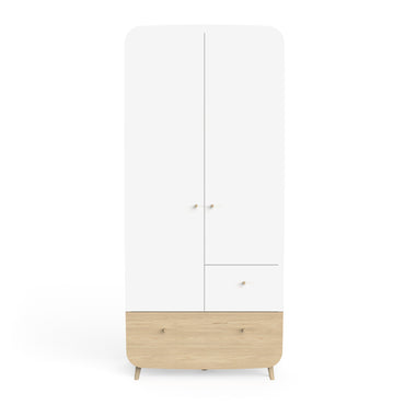 Poppy 2 Door 2 Drawer Kids Wardrobe- Matt White & Oak - FurniComp