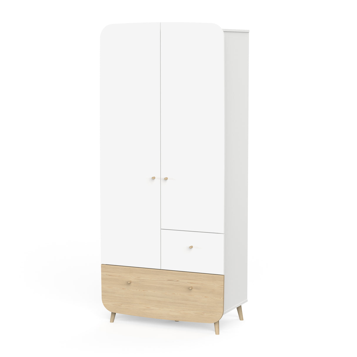 Poppy 2 Door 2 Drawer Kids Wardrobe- Matt White & Oak - FurniComp