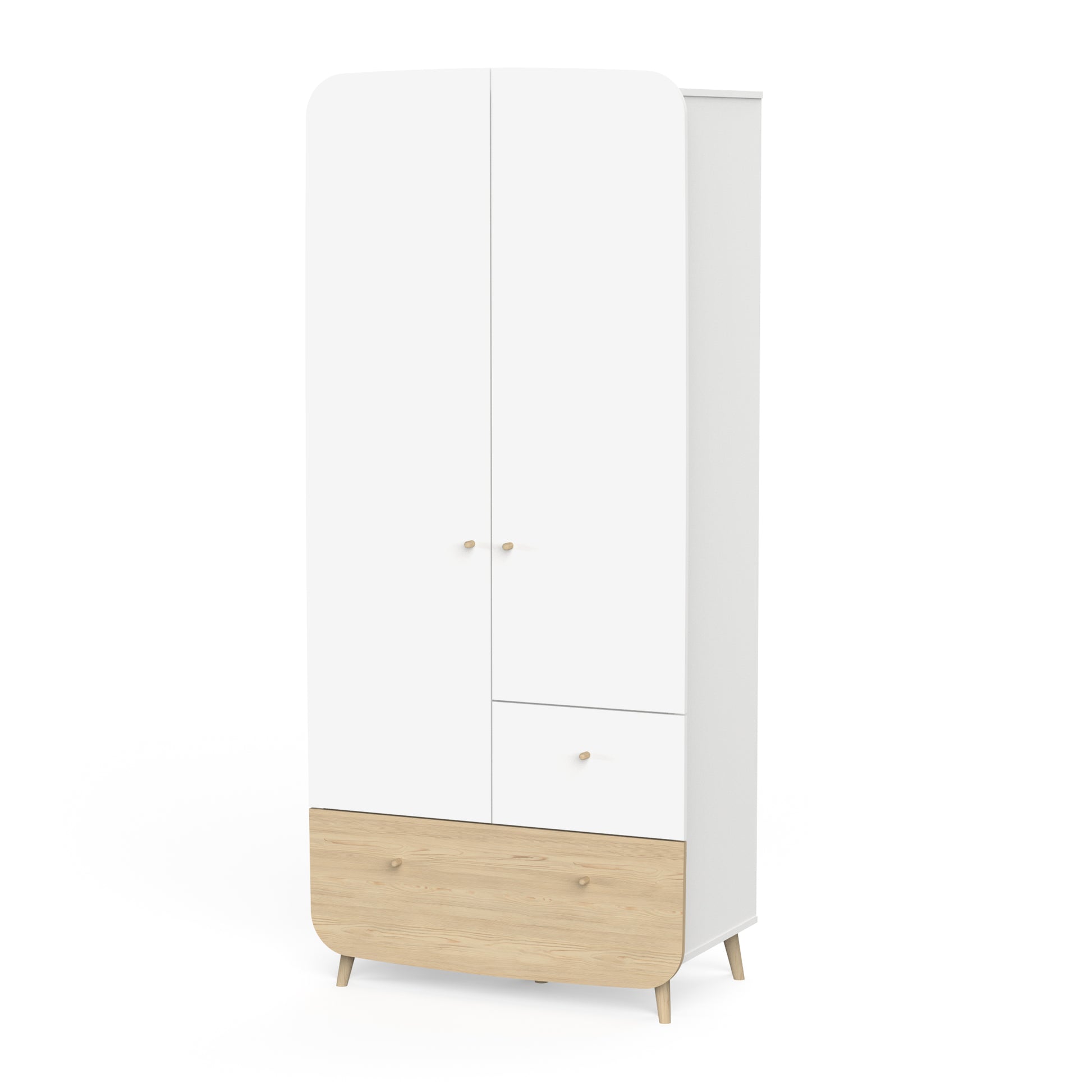 Poppy 2 Door 2 Drawer Kids Wardrobe- Matt White & Oak - FurniComp