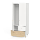 Poppy 2 Door 2 Drawer Kids Wardrobe- Matt White & Oak - FurniComp