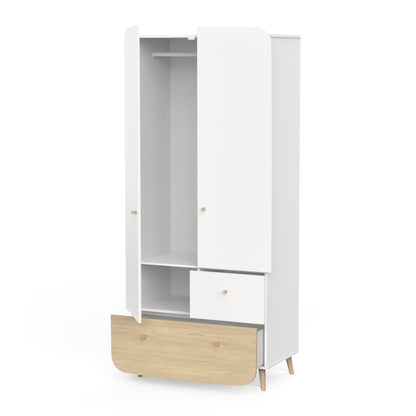 Poppy 2 Door 2 Drawer Kids Wardrobe- Matt White & Oak - FurniComp