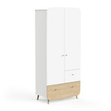 Poppy 2 Door 2 Drawer Kids Wardrobe- Matt White & Oak - FurniComp
