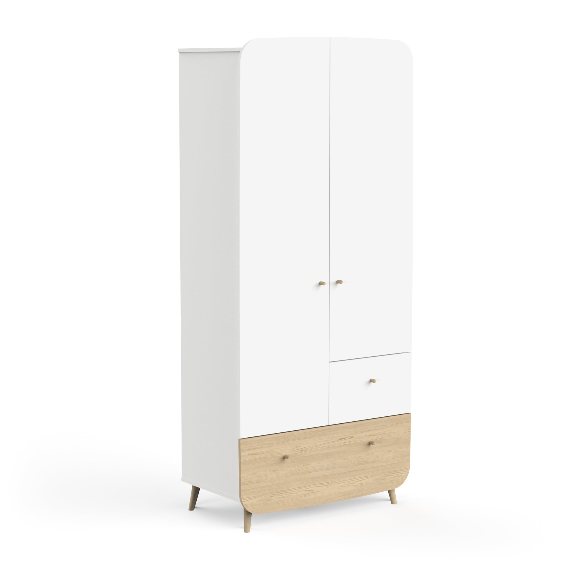 Poppy 2 Door 2 Drawer Kids Wardrobe- Matt White & Oak - FurniComp