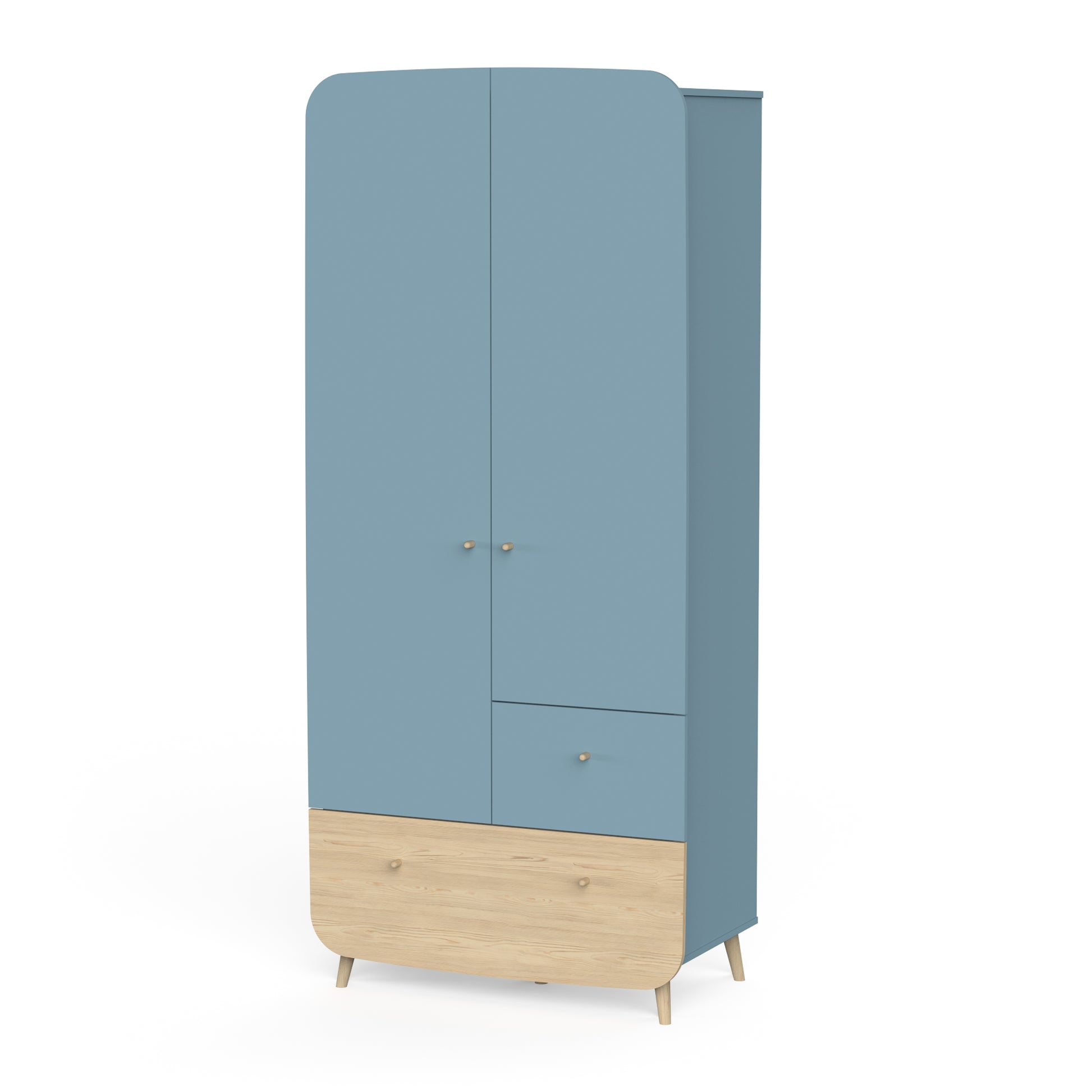 Poppy 2 Door 2 Drawer Kids Wardrobe- Blue & Oak - FurniComp