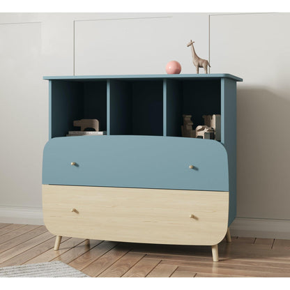 Poppy 2 Drawer Chest of Drawer- Blue & Oak - FurniComp