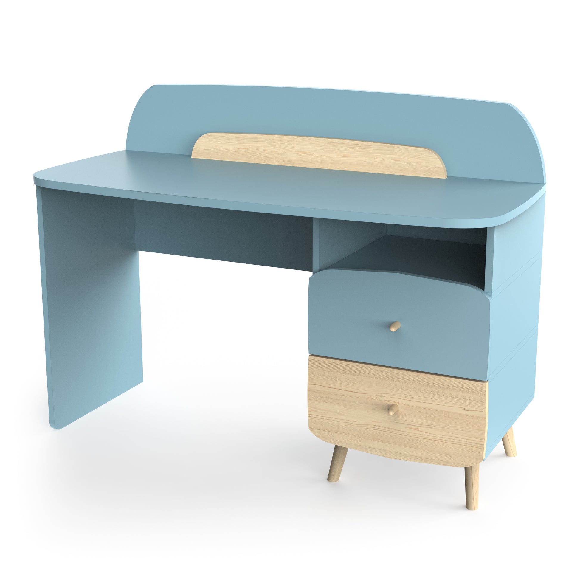 Poppy 2 Drawer Study Desk for Kids- Blue & Oak - FurniComp