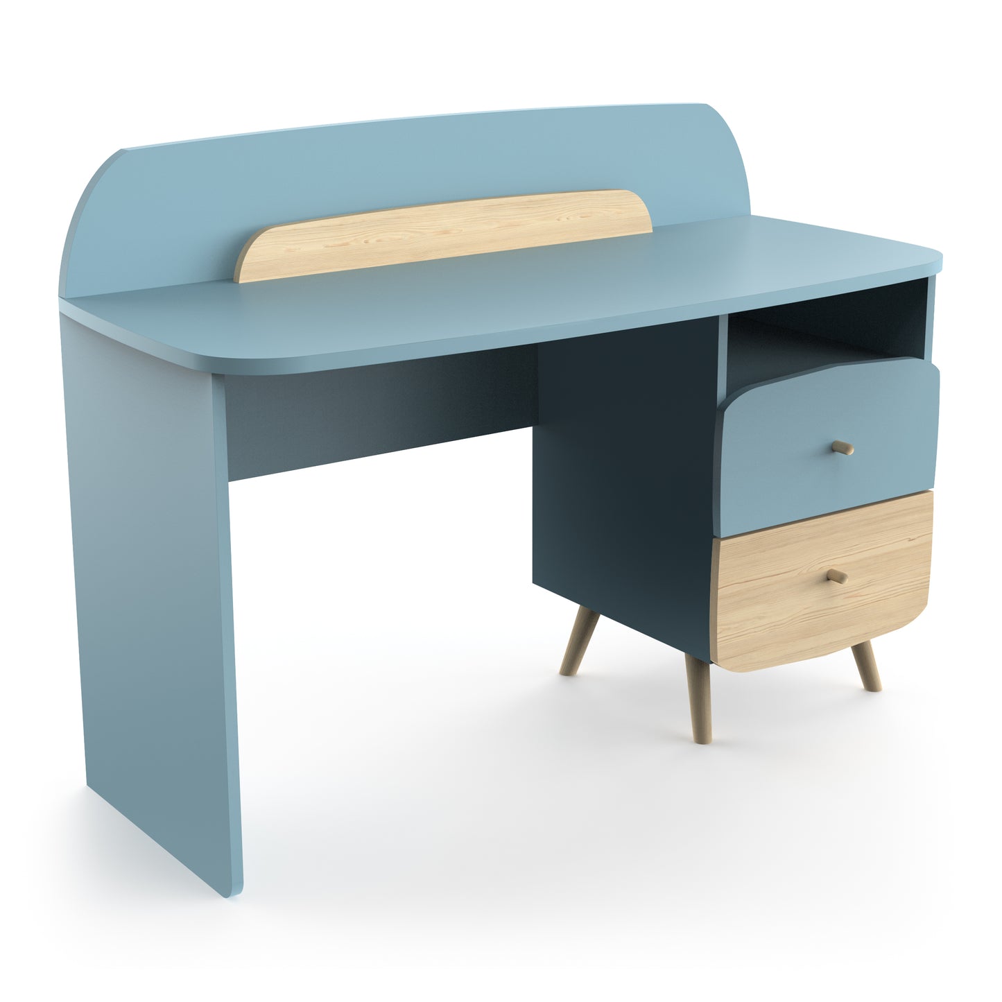 Poppy 2 Drawer Study Desk for Kids- Blue & Oak - FurniComp