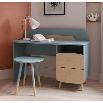 Poppy 2 Drawer Study Desk for Kids- Blue & Oak - FurniComp