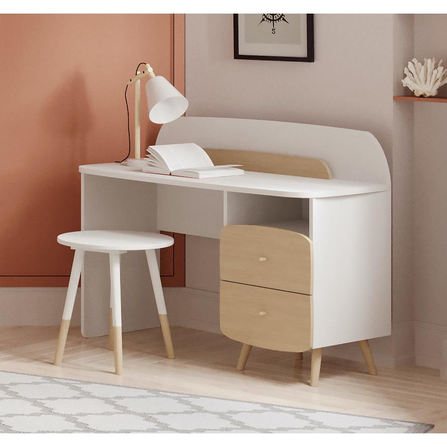 Poppy 2 Drawer Study Desk for Kids- Matt White & Oak - FurniComp