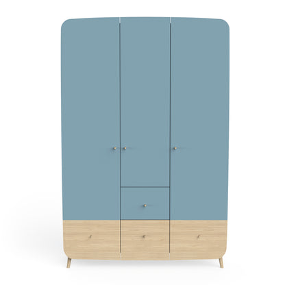 Poppy 3 Door 4 Drawer Kids Wardrobe- Blue & Oak - FurniComp