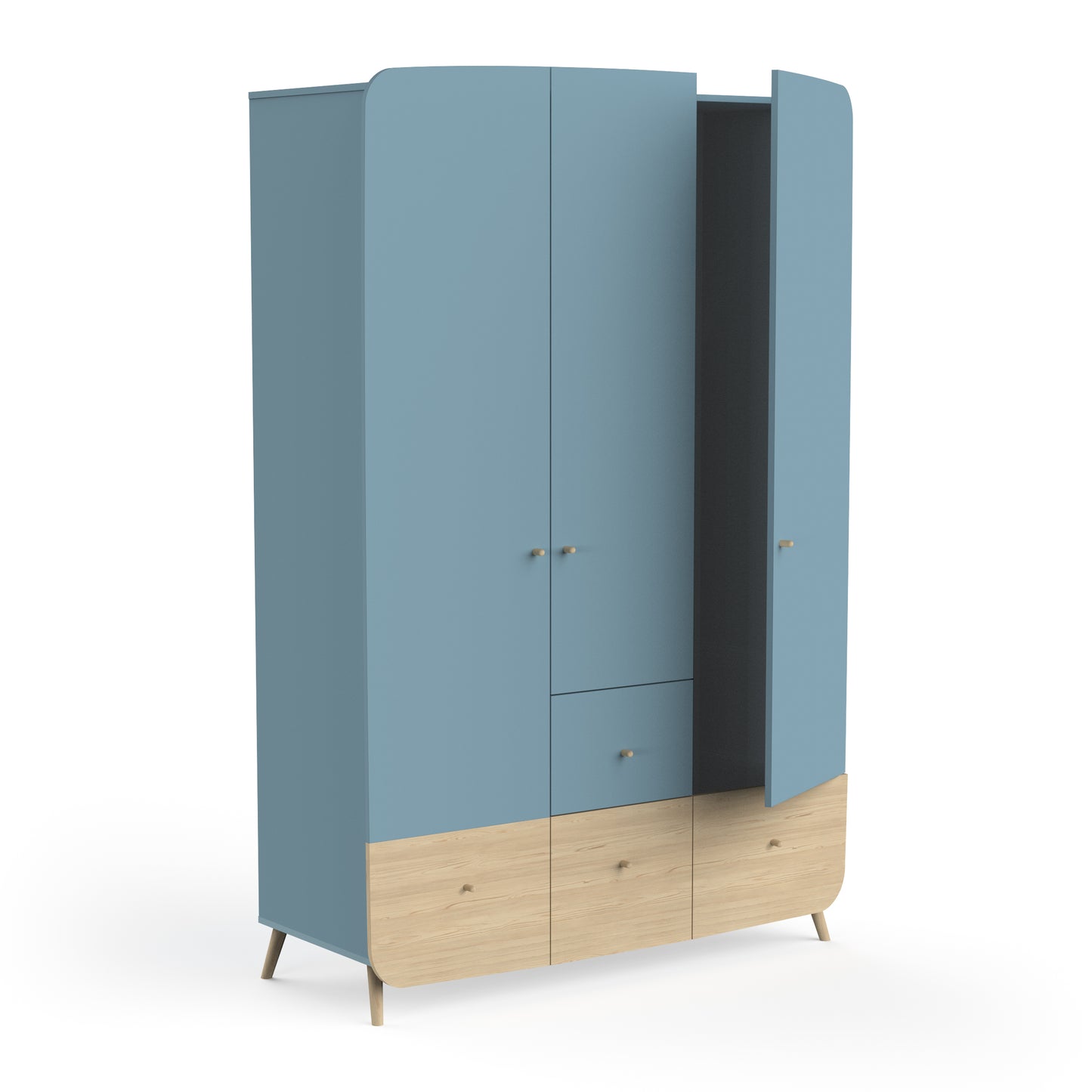 Poppy 3 Door 4 Drawer Kids Wardrobe- Blue & Oak - FurniComp