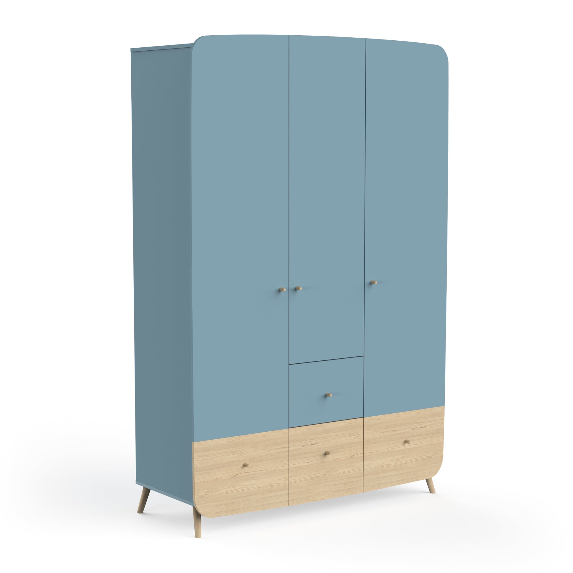 Poppy 3 Door 4 Drawer Kids Wardrobe- Blue & Oak - FurniComp