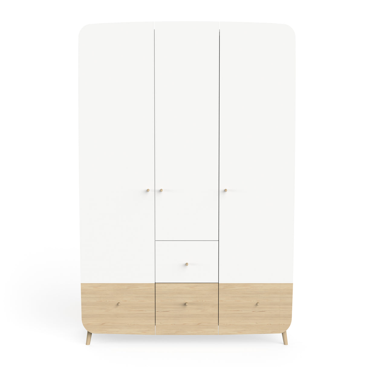 Poppy 3 Door 4 Drawer Kids Wardrobe- Matt White & Oak - FurniComp