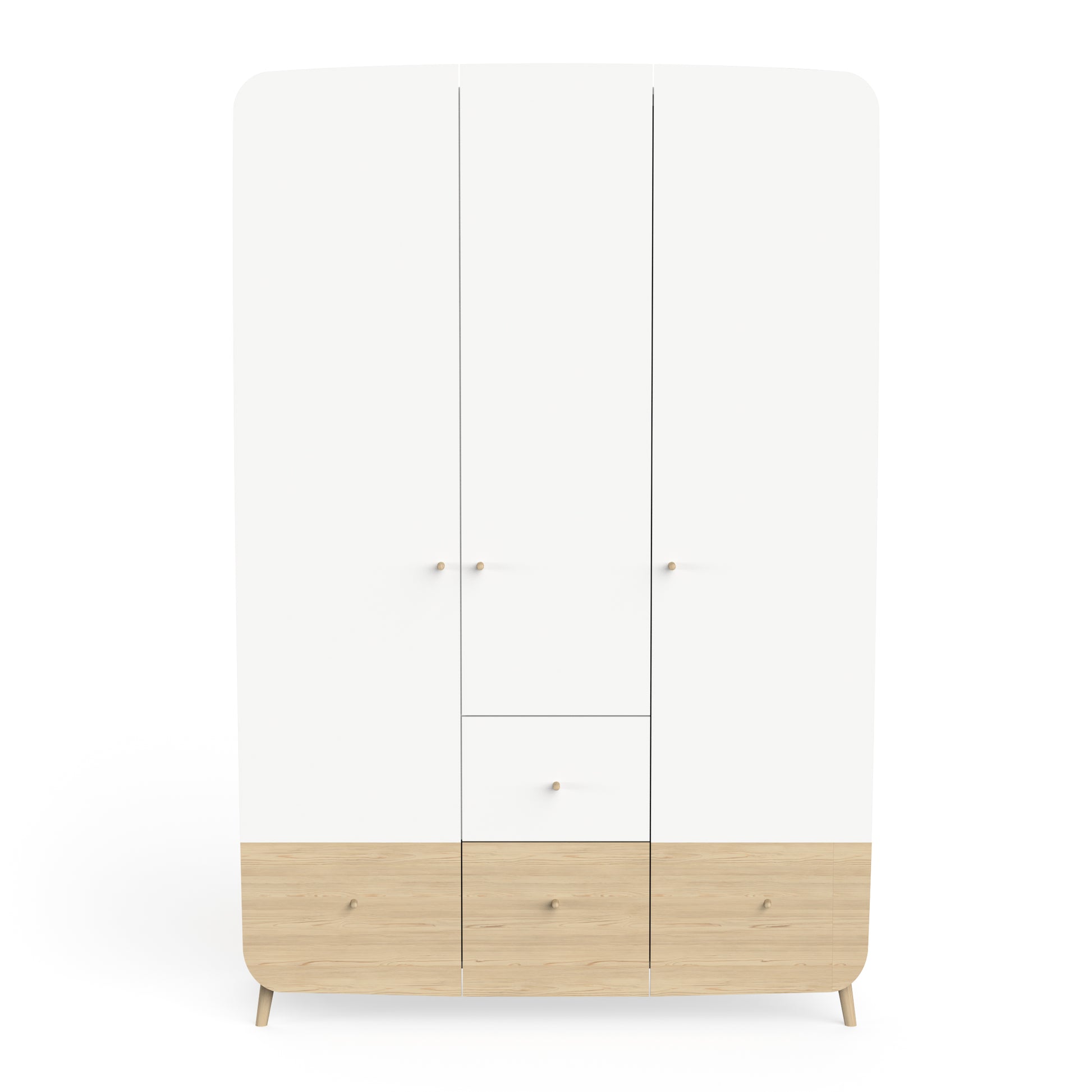 Poppy 3 Door 4 Drawer Kids Wardrobe- Matt White & Oak - FurniComp