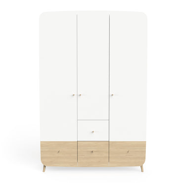 Poppy 3 Door 4 Drawer Kids Wardrobe- Matt White & Oak - FurniComp