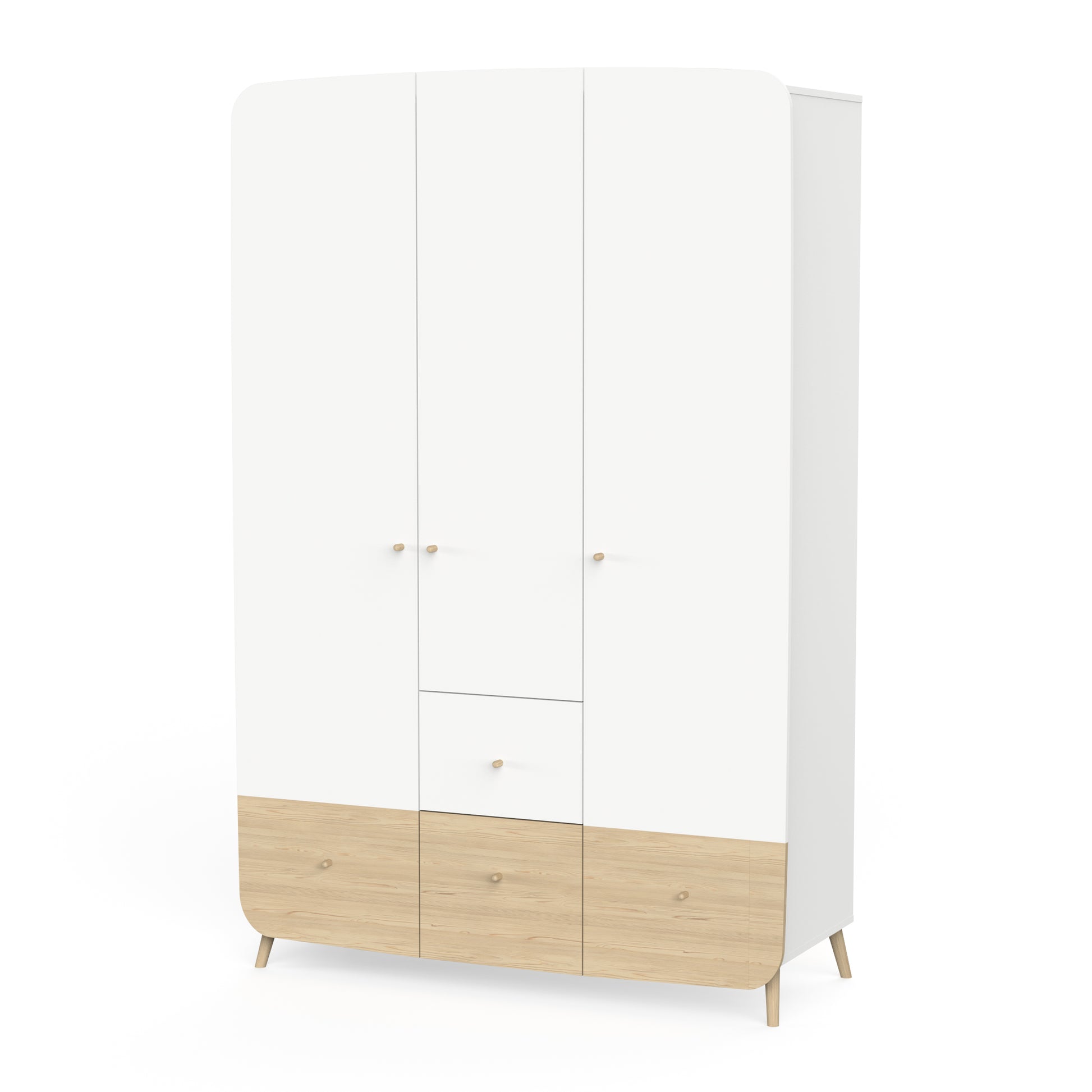 Poppy 3 Door 4 Drawer Kids Wardrobe- Matt White & Oak - FurniComp