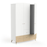 Poppy 3 Door 4 Drawer Kids Wardrobe- Matt White & Oak - FurniComp