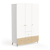 Poppy 3 Door 4 Drawer Kids Wardrobe- Matt White & Oak - FurniComp