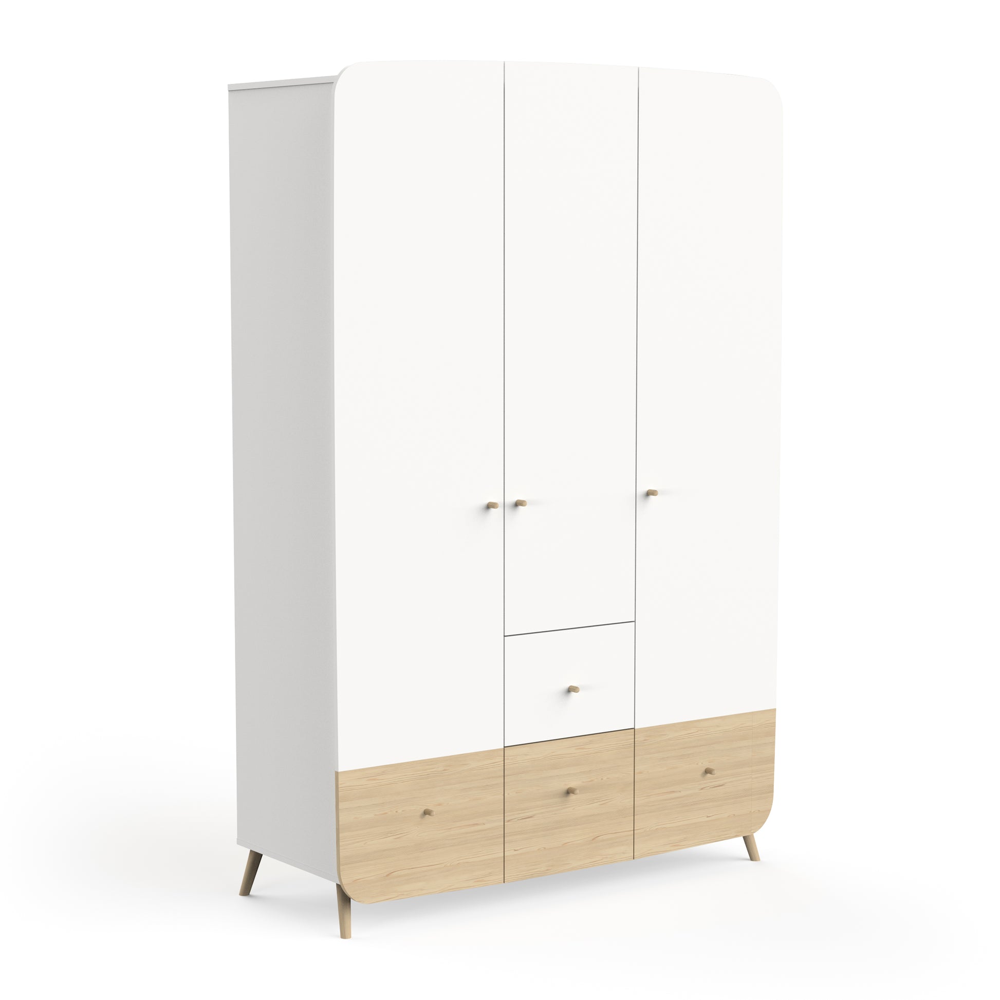 Poppy 3 Door 4 Drawer Kids Wardrobe- Matt White & Oak - FurniComp