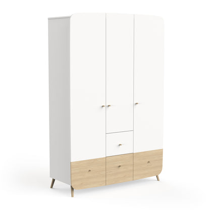 Poppy 3 Door 4 Drawer Kids Wardrobe- Matt White & Oak - FurniComp