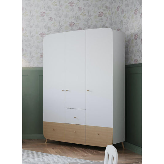 Poppy 3 Door 4 Drawer Kids Wardrobe- Matt White & Oak - FurniComp