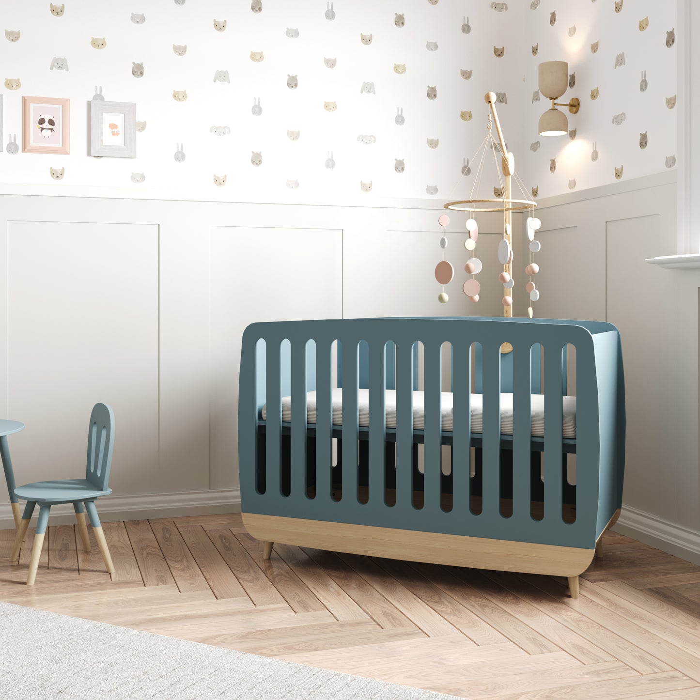 Poppy 60x120cm Cot Bed- Blue & Oak - FurniComp