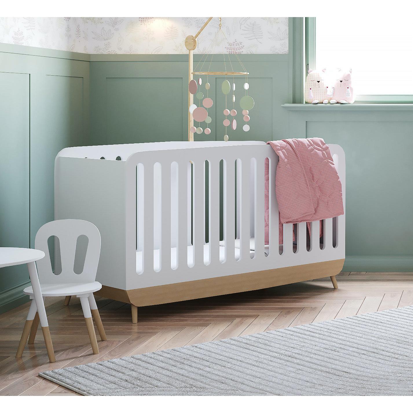 Poppy 60x120cm Cot Bed- Matt White & Oak - FurniComp