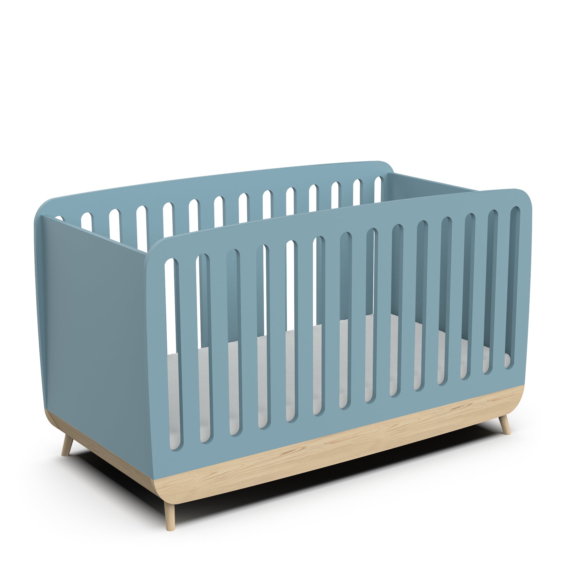 Poppy 70x140cm Convertible Baby Cot Bed - Blue & Oak - FurniComp