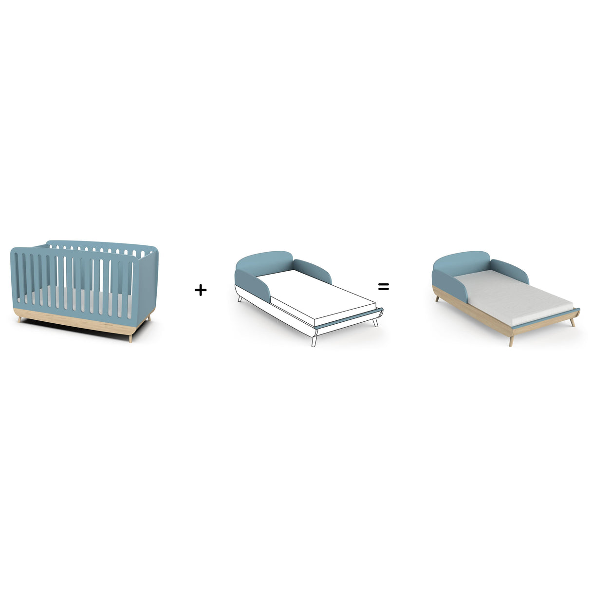 Poppy Conversion Kit for 70x140cm Cot Bed- Blue & Oak - FurniComp