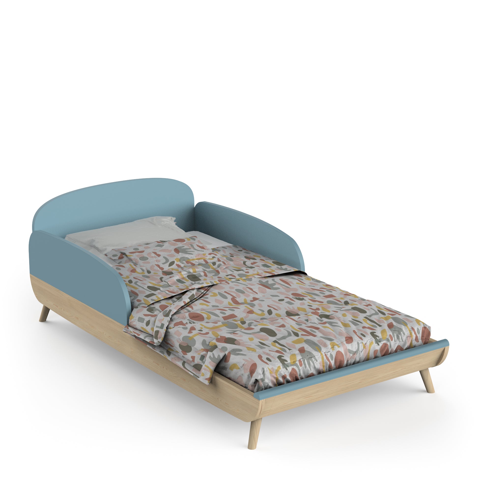 Poppy 70x140cm Convertible Cot Bed + Conversion Kit- Blue & Oak - FurniComp