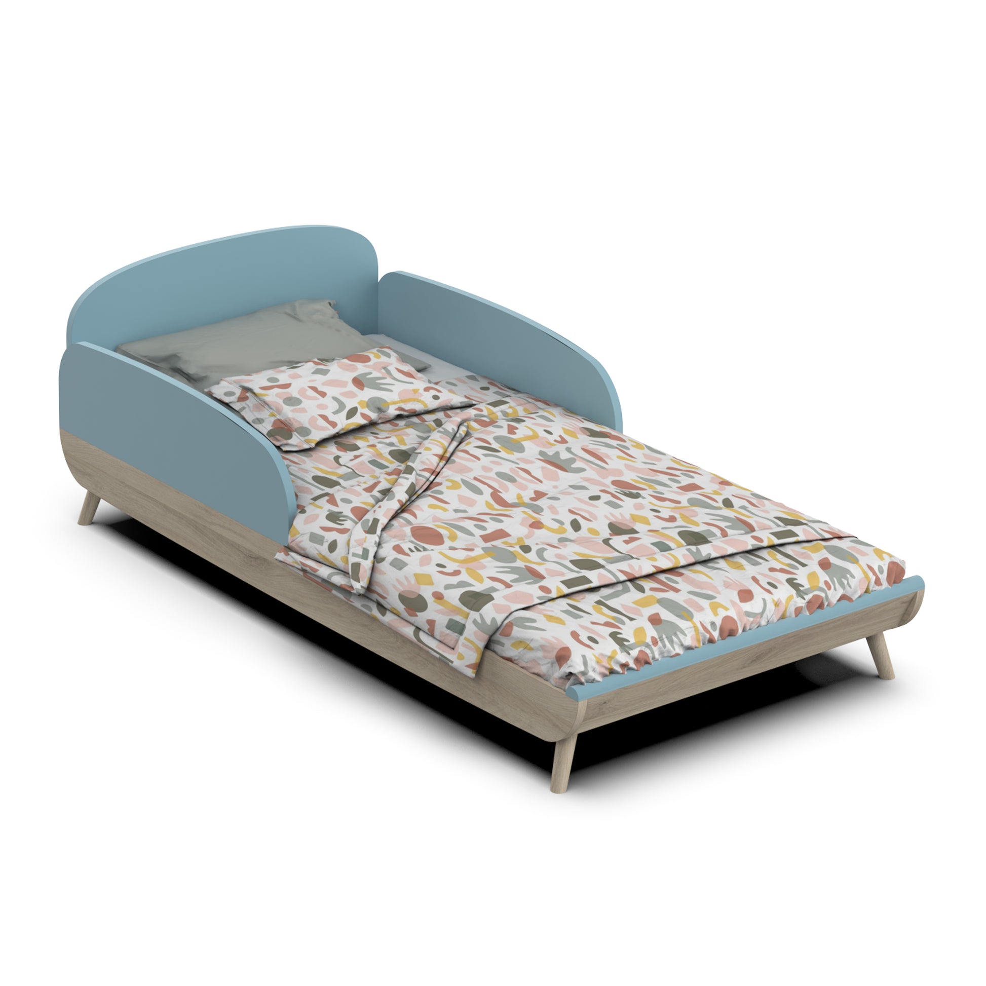 Poppy 70x140cm Toddler Bed- Blue & Oak - FurniComp