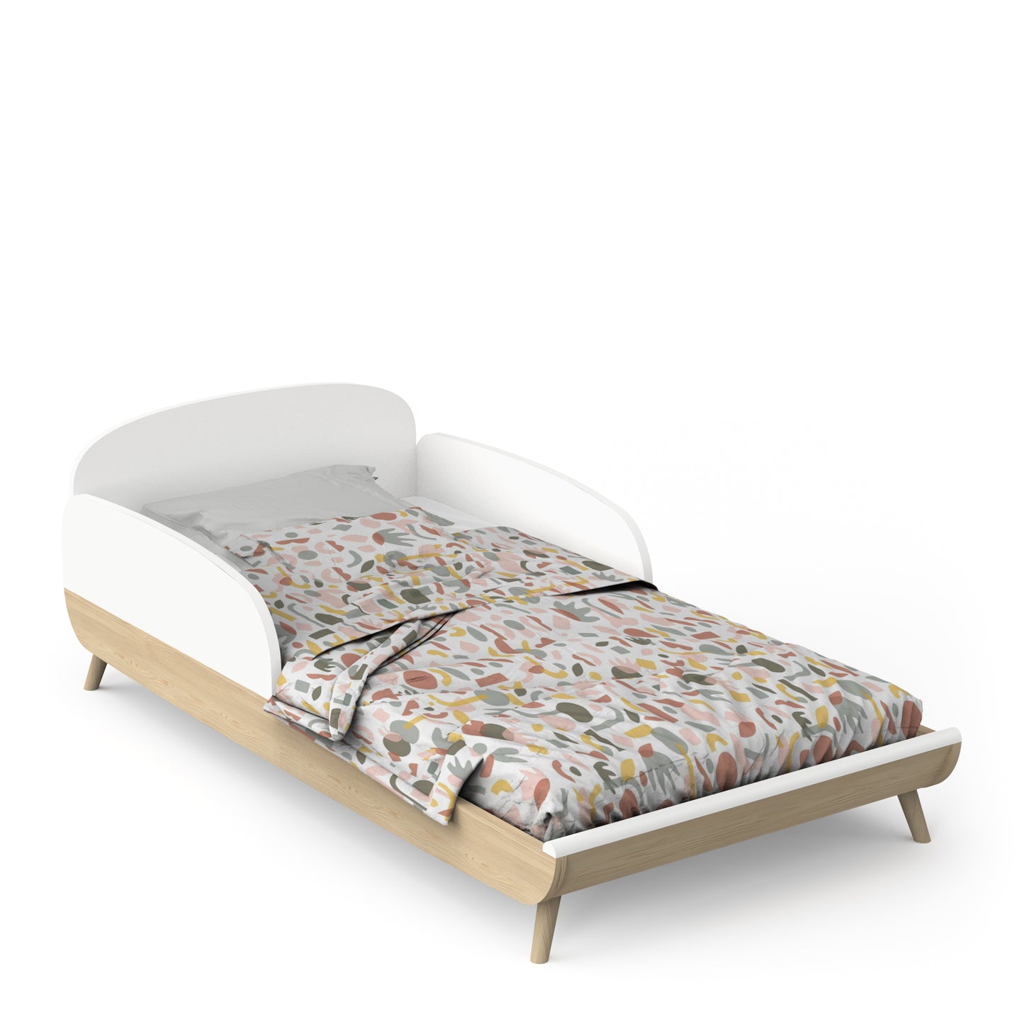 Poppy 70x140cm Convertible Cot Bed + Conversion Kit- Matt White & Oak - FurniComp