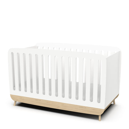 Poppy 70x140cm Convertible Cot Bed + Conversion Kit- Matt White & Oak - FurniComp