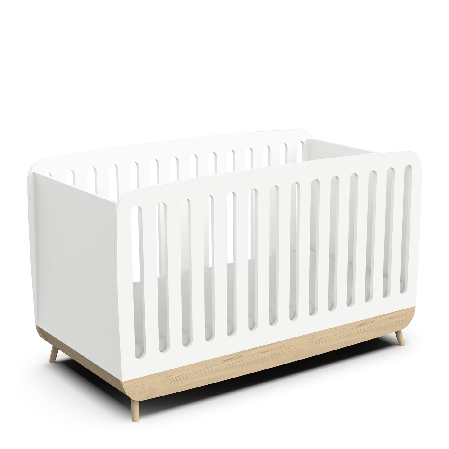 Poppy 70x140cm Convertible Cot Bed + Conversion Kit- Matt White & Oak - FurniComp