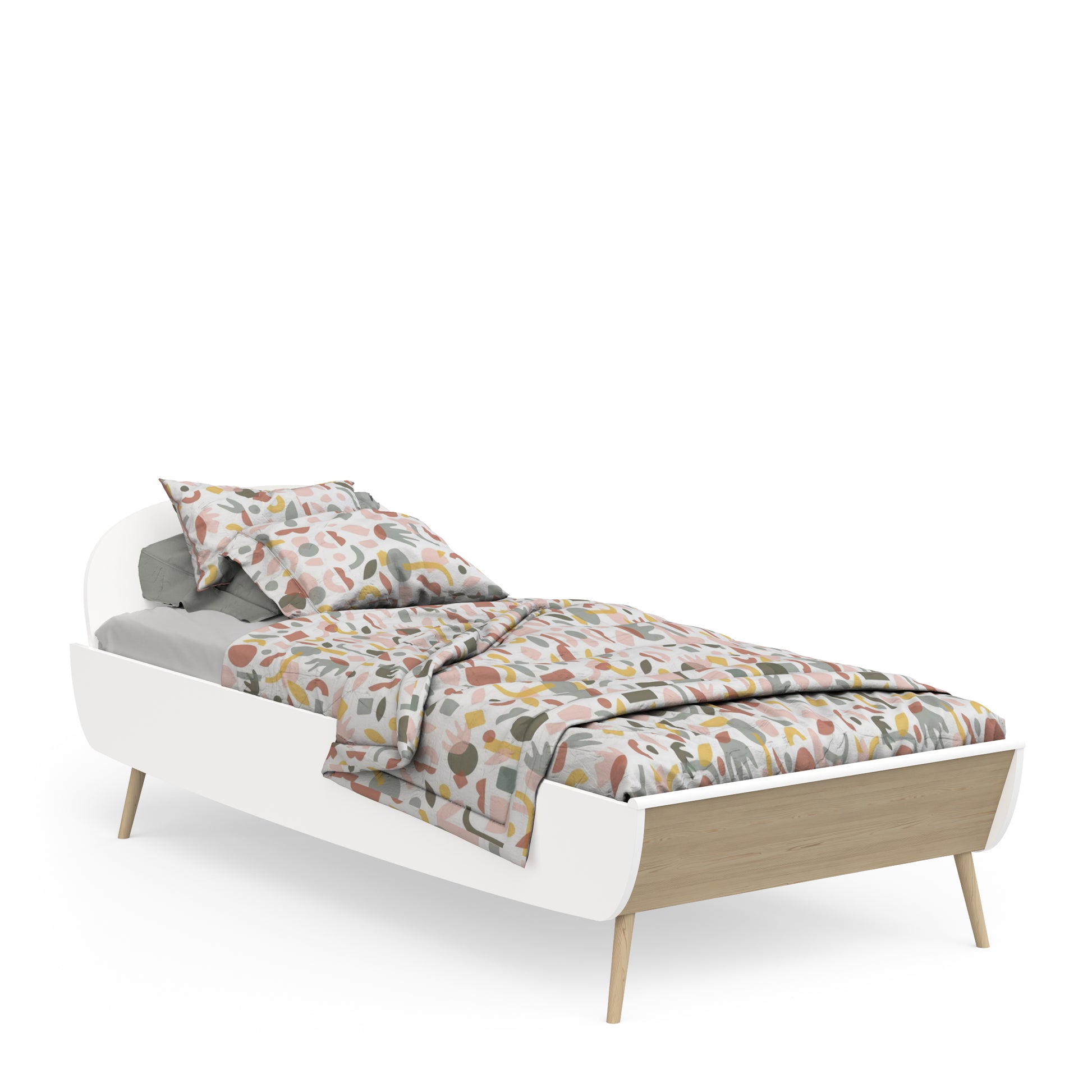 Poppy 90x200cm Junior Bed- Matt White & Oak - FurniComp