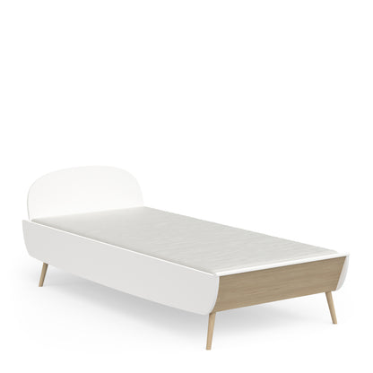 Poppy 90x200cm Junior Bed- Matt White & Oak - FurniComp