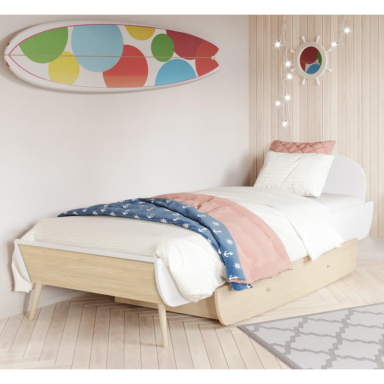 Poppy 90x200cm Junior Bed- Matt White & Oak - FurniComp