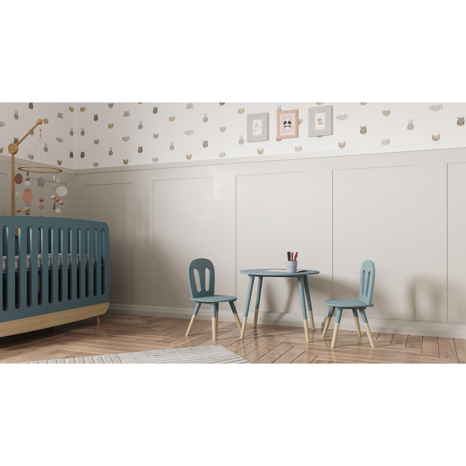 Poppy 60x120cm Cot Bed- Blue & Oak - FurniComp