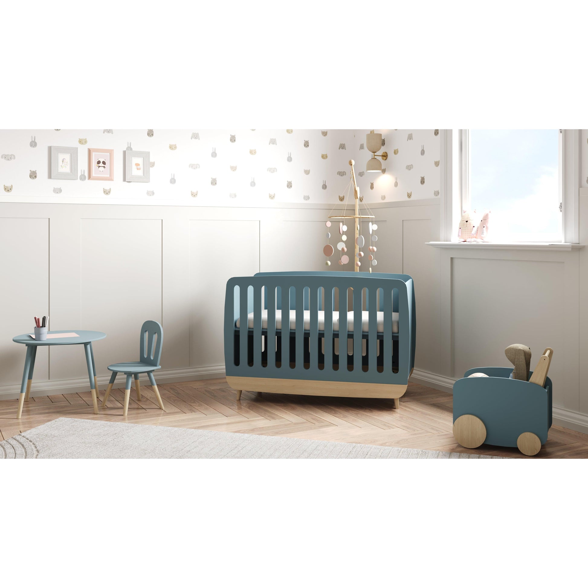 Poppy 60x120cm Cot Bed- Blue & Oak - FurniComp