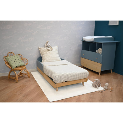 Poppy 70x140cm Convertible Cot Bed + Conversion Kit- Blue & Oak - FurniComp